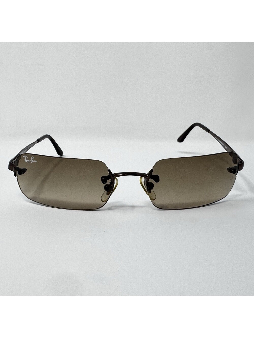 Vintage Ray-Ban RB3192 014/13 Rimless Rectangle Sunglasses Brown Gradient
